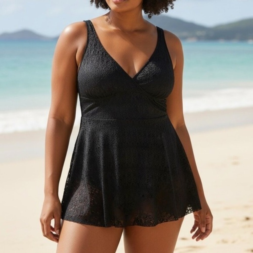 NEW‎ Alisha Levine One Piece Black Lace Swimsuit Women's Sz 24W NWT